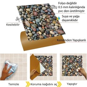 Resim Çakıl Desenli Kendinden Yapışkanlı Pvc Karo 30X30CM, 33 Adet, 3m² Renkli 