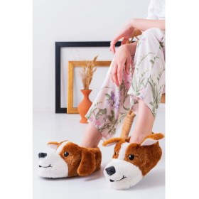 Resim Slipcat Köpek Figürlü Pudra Peluş Panduf Ev Pandufu 