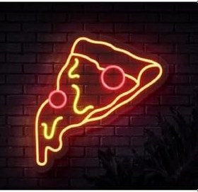 Resim Pizza Neon Led Dekoratif Duvar Yazısı Tabelası Aydınlatması 40x40 cm, SMC-1038 
