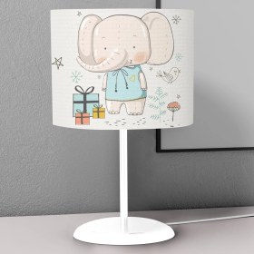 Resim instababyrooms Fil ve Hediye Kutu Desenli Çocuk Odası Dijital Baskılı Çocuk Odası Masaüstü Abajur Avize 