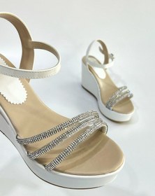 Resim Bulutmod Ba04099 Beyaz Kadın Üç Taşlı Abiye Günlük Dolgu Topuklu Ayakkabı - Beyaz - 38 Beyaz 