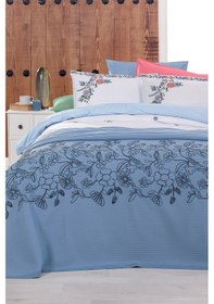 Resim Sarev Eva Mia Mavi Tek Kişilik %100 Pamuk Nevresim Takımı Ve Pike Seti 