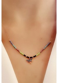 Resim Yusufçuk Figürlü Renkli Doğal Taşlı 925 Ayar Gümüş Miyuki Kolye 