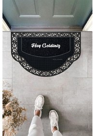 Resim Dekoratif Siyah Kapı Önü Paspası Hoş Geldiniz Yazılır Yıkanabilir Toz Alıcı Halı Kapı Önü Paspası Siyah 