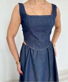 Resim Keymoda Kadın Denim Kare Yaka Bluz Mavi Mavi 
