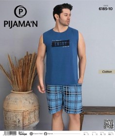 Resim Pijamoni Erkek Bisiklet Yaka Kolsuz Şortlu Pijama Takımı 6185/10 - 1 Adet Mavi 