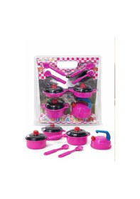 Resim Oyuncak Mutfak Seti Pembe Tencere Tava Ve Mutfak Aksesuarları Kız Çocuk Oyun Seti 