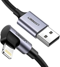 Resim Ugreen Örgülü 90 Derece Lightning iPhone Şarj ve Data Kablosu Siyah 1.5 Metre 