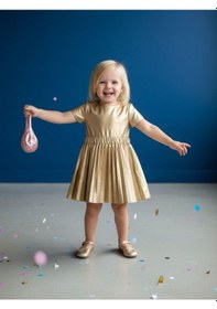 Resim Kız Bebek Pileli Deri Etek-16519 Altın 