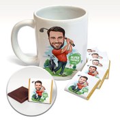 Resim Golf Tutkunu Erkek Karikatürlü Kupa ve Çikolata 