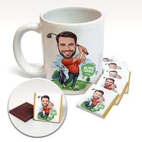 Resim Golf Tutkunu Erkek Karikatürlü Kupa ve Çikolata 