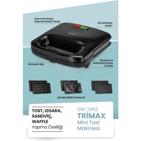 Resim Goldmaster Trimax 4’ü Bir Arada Çıkarılabilir Tost ,ızgara ,waffle ,sandviç Makinesi GM-7452 