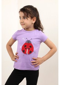 Resim Toontoy Kids Toontoy Kız Bebek Baskılı Bisiklet Yaka Kısa Kollu Tişört Bej 