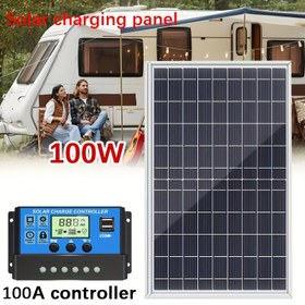 Resim 100A Kontrolcü ile Güneş Paneli, RV Aksesuarları, Güneş Kiti, Taşınabilir Güneş Şarj Cihazı RV'ler, Kamp, Arabalar, Tekneler, Piknikler vb. için 