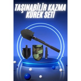 Resim Pusulalı Katlanabilir Kazma Kürek Kamp Seti Kamp Küreği Portatif Çantalı 