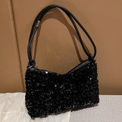 Resim Kadınlar için Şık Pullu Crossbody Çanta - Hafif Zincir Askılı, Naylon Astarlı, Fermuarlı Moda Omuz Çantası - Siyah 