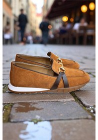 Resim Taba Hakiki Deri Süet Toka Detay Comfort Taban Spor Loafer Taba 