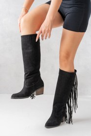 Resim SEEM & BE Püskül Detaylı Western Kadın Kovboy Siyah Çekme Çizme 