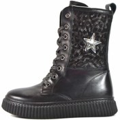 Resim Onlo Op.7624 Hakiki Deri Siyah Uzun Kız Çocuk Postal Bot Çizme 