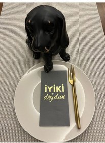 Resim Gold Yaldızlı Gri İyi Ki Doğdun Baskılı Garson Katlama Peçete 16 Adet 