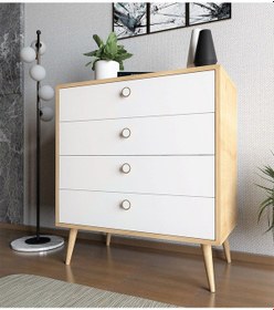 Resim Floradesign Zen Şifonyer / Çok Amaçlı Dolap/ Çekmeceli Şifonyer / Kapaklı Şifonyer / 4 Çekmeceli Şifonyer 80cm Meşe/beyaz 