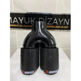 Resim Mayuk Dizayn Akrapovic 76MM Krom Çiftli Eşit Egzoz Ucu Her Araca Uyumlu 1 Adet 