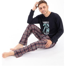Resim Tampap 2170 Baskılı Uzun Kol Erkek Pijama Takımı - Lacivert 