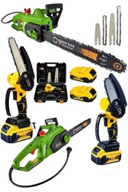 Resim SCHUTZENGER 2'li Set 4800w Elektrikli Hızar Testere Ağaç Odun Kesme Testeresi 598vf Şarjlı Dal Budama Çift Pala 