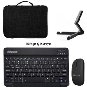 Resim Microcase Apple Uyumlu iPad Pro 13 2025 Tablet İçin Türkçe Bluetooth Klavye+mouse+tablet Standı-siyah Al8126 Omuz Çantası 