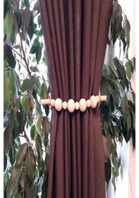 Resim 2 Adet Ahşap Sopalı Doğal Boncuklu Dekoratif Perde Tutacağı 