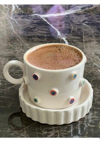 Resim Kabartma Rengarenk Nazar Boncuklu Fincan 