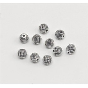 Resim Tesbih Sakarya 8 mm - Küre Kesim - Boş Nokta Desenli Yuvarlak Metal Boncuk 