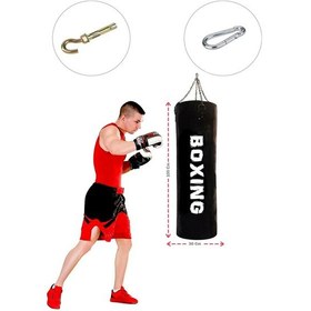 Resim 100 Cm x 30 Cm Hazır Dolu Boks Kum Torbası + Tavan Askı Kancası Siyah 