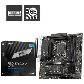 Resim MSI PRO B760M-A WiFi Soket 1700 DDR5 6800MHZ(OC) PCI-E Gen4 2X M.2 USB3.2 DP HDMI 1x2.5G LAN WI-FI 6E ATX 