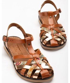 Resim Taba Garni Ortopedik Hakiki Deri Kadın Sandalet Taba 