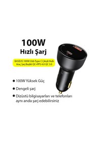 Resim Baseus 100W Usb -Type C Çıkışlı Hızlı Araç Şarj Başlık Qc+Pps 4 Siyah 