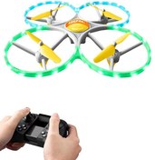 Resim Uzaktan Kumandalı Sarı LED Işıklı Başlangıç Seviye Drone Quadcopter Kamerasız Havada Sabit Kalma Özelliği Gepettoys