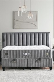 Resim Niron Yatak Hades Baza ve Başlık Seti 200x200 cm Çift Kişilik Paket Yaylı Lüks Koyu Gri Baza Başlık 