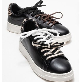 Resim Luvi Shoes Warron Siyah Desenli Hakiki Deri Kadın Sneakers Siyah 