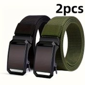 Resim 2 Adet Erkekler İçin Otomatik Tokalı Nylon Kemer - Dayanıklı Dokuma Desen, Minimalist Tasarım, Siyah & Zeytin Yeşili, Günlük Kullanım için Kemer Aksesuarı 