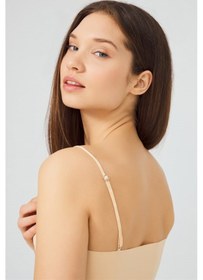 Resim Cottonhill Ten Ayarlanabilir İnce Askılı Lazer Kesim Kadın Crop Büstiyer Ten Rengi 