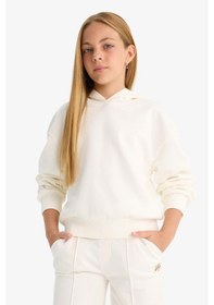 Resim Defacto Kız Çocuk Relax Fit Kapüşonlu Basic Düz Sweatshirt F0008a825auer99 Ekru 