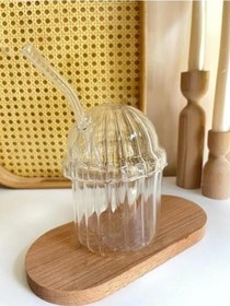 Resim 500ml Cam Kapaklı Pipetli Bardak, Kalın Çizgi Desenli Sıcak Soğuk İçecekler İçin Kahve Meyve Suları, Çayları İçin Brokosilikat Bpa İçermeyen Sağlıklı Ergonomik Şık Tasarım Aeropress 