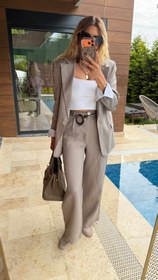 Resim Keten Blazer Ceket Vizon - S 