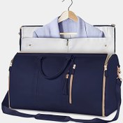 Resim Kadınların Şık Seyahat Duffel Çantası - Altın Tonlu Donanım ile Büyük Kapasiteli Çok Bölümlü Organizatör, İş, Tatil ve Günlük Kullanım için Beyaz/Kırmızı/Mavi Renkler, Büyük Duffel Çanta, Dayanıklı Fermuar Kapanışı 
