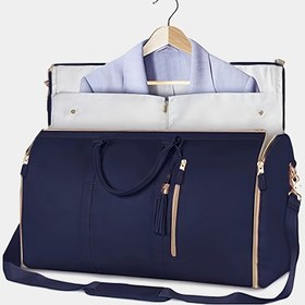 Resim Kadınların Şık Seyahat Duffel Çantası - Altın Tonlu Donanım ile Büyük Kapasiteli Çok Bölümlü Organizatör, İş, Tatil ve Günlük Kullanım için Beyaz/Kırmızı/Mavi Renkler, Büyük Duffel Çanta, Dayanıklı Fermuar Kapanışı 