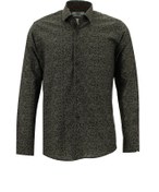 Resim Orta Füme Uzun Kol Slim Fit Dar Kesim Baskılı Pamuk Gömlek Kigili