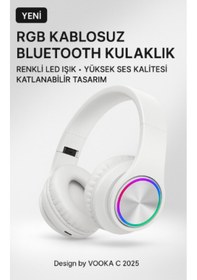 Resim Rgb Işıklı Kablosuz Bluetooth Kulak Üstü Kulaklık Müzik, Oyun, Mikrofonlu, Katlanabilir 