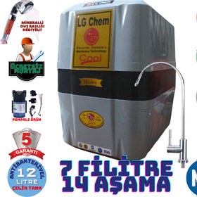 Resim LG Chem Cool Plus Gri Pompalı Ücretsiz Montaj 7 Filitre 14 Aşama Su Arıtma Cihazı. Duş Başlığı Hediyeli. 