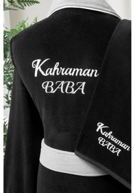 Resim Özdilek Kahraman Baba Nakışlı Kadife Erkek Bornoz Seti Siyah 